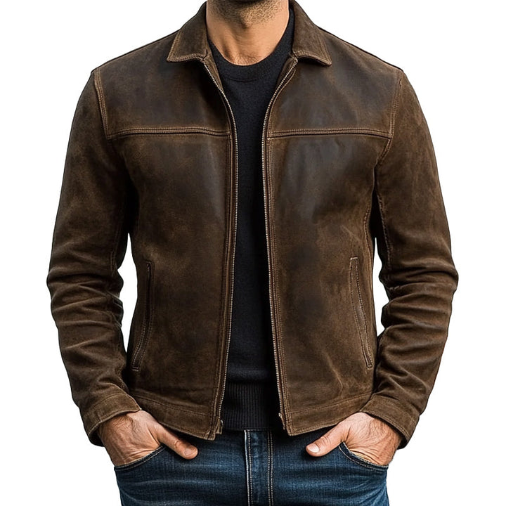 Chaqueta de cuero PU con cremallera, clásica y a la moda para hombre
