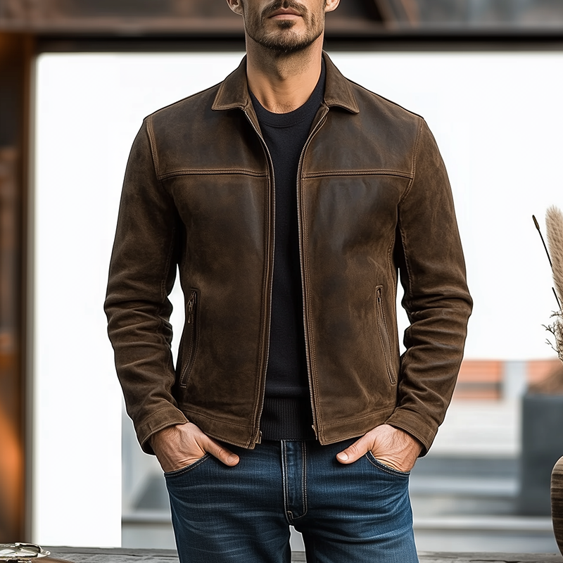 Chaqueta de cuero PU con cremallera, clásica y a la moda para hombre