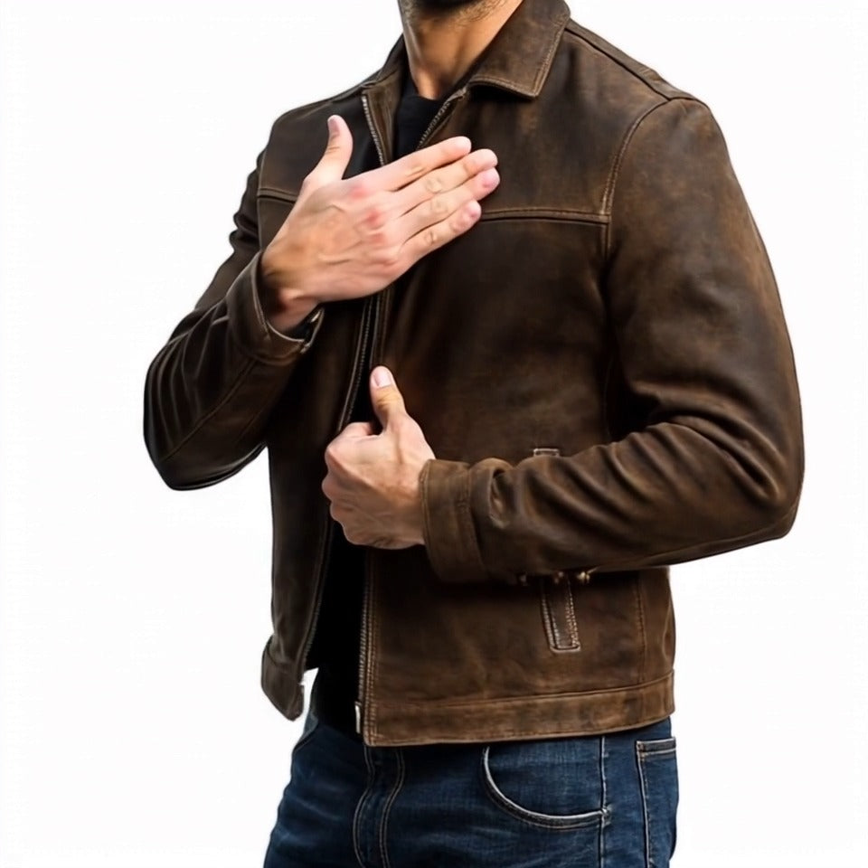 Chaqueta de cuero PU con cremallera, clásica y a la moda para hombre