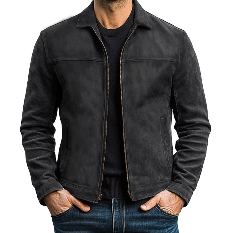 Chaqueta de cuero PU con cremallera, clásica y a la moda para hombre