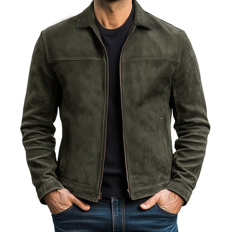 Chaqueta de cuero PU con cremallera, clásica y a la moda para hombre