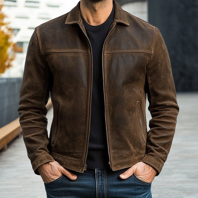 Chaqueta de cuero PU con cremallera, clásica y a la moda para hombre